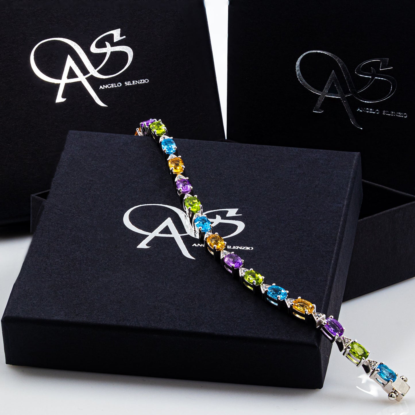 925 Sterling Silber Amethyst, Peridot, Citrin & Blue Topaz Edelstein AAA Armband