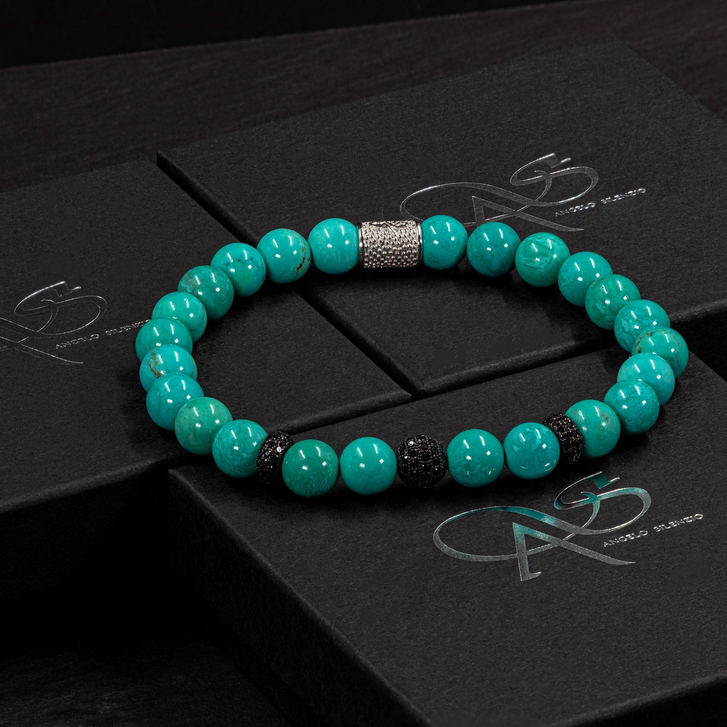 Grüner Türkis SilverLine Zirkon 8mm R 925 Sterling Silber Rohdiniert