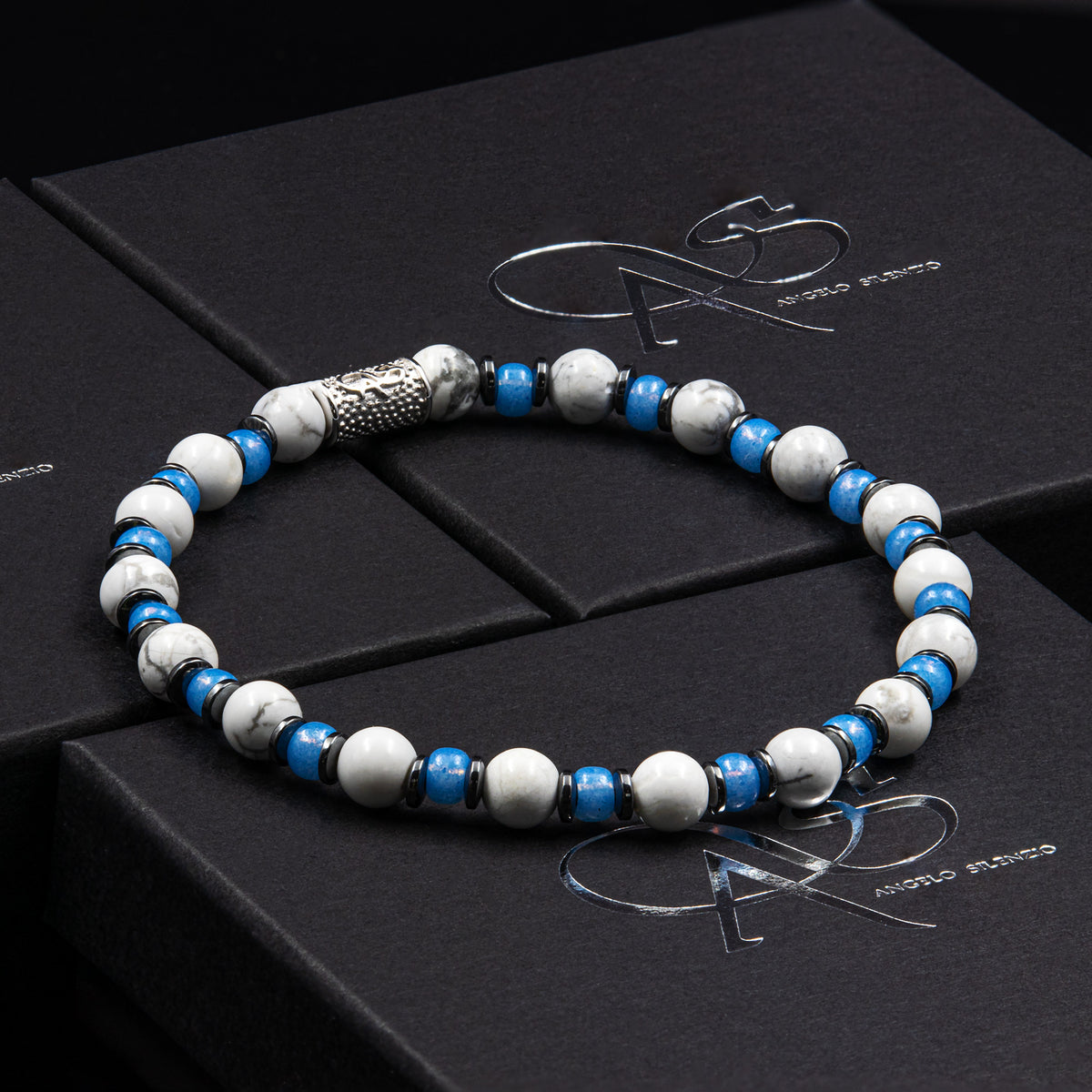 Howlith Perlen 6mm Miyuki Dyed Aqua Hämatit 925 Sterling Silber Rohdiniert