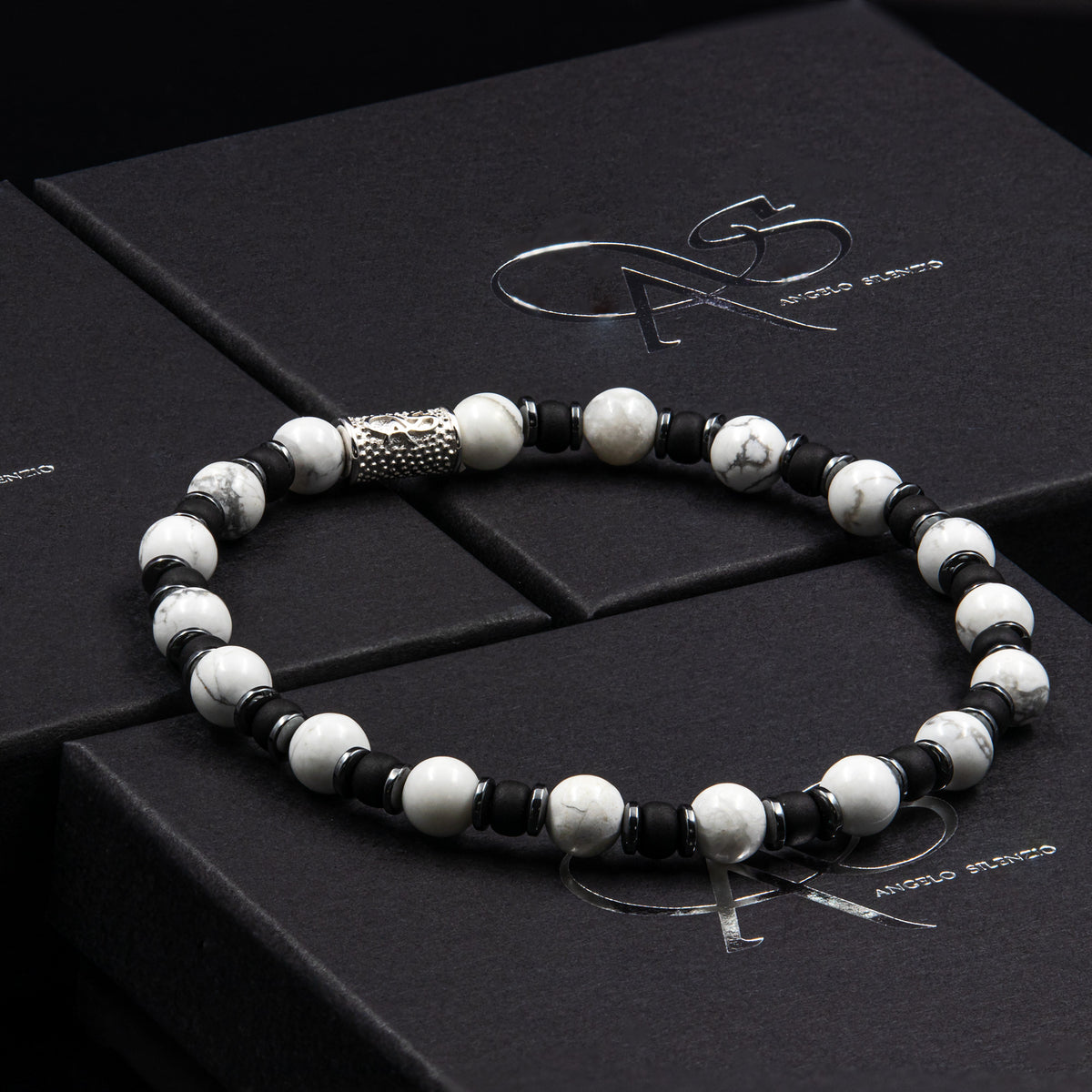 Howlith Perlen 6mm Miyuki Matt Black Hämatit 925 Sterling Silber Rohdiniert
