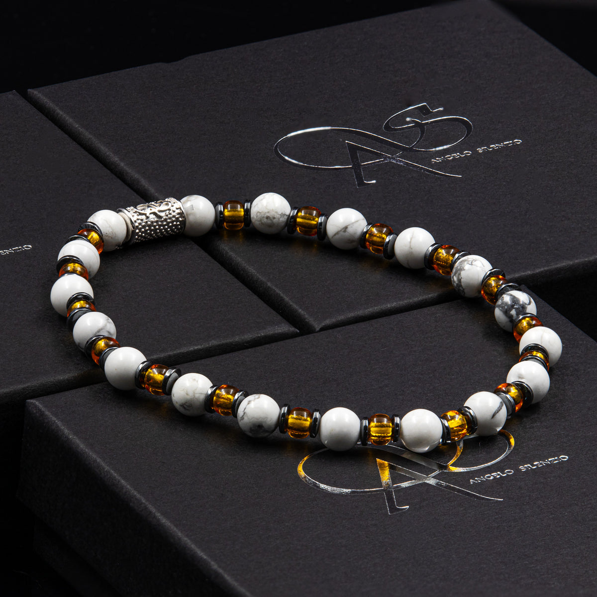 Howlith Perlen 6mm Miyuki Topaz Hämatit 925 Sterling Silber Rohdiniert