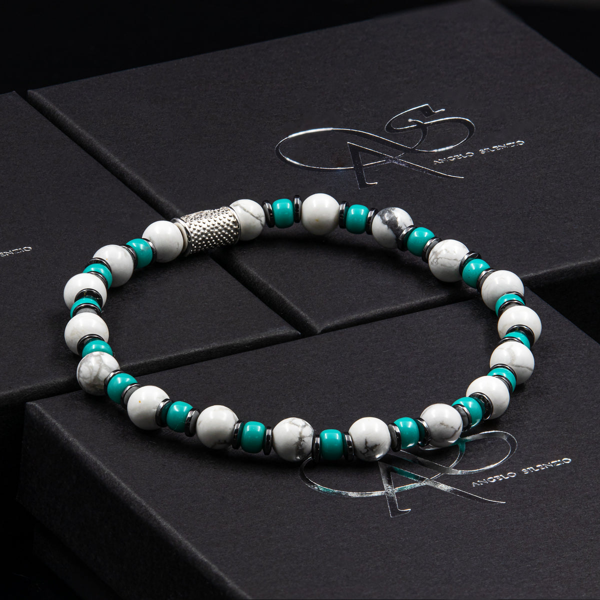 Howlith Perlen 6mm Miyuki Türkis Hämatit 925 Sterling Silber Rohdiniert