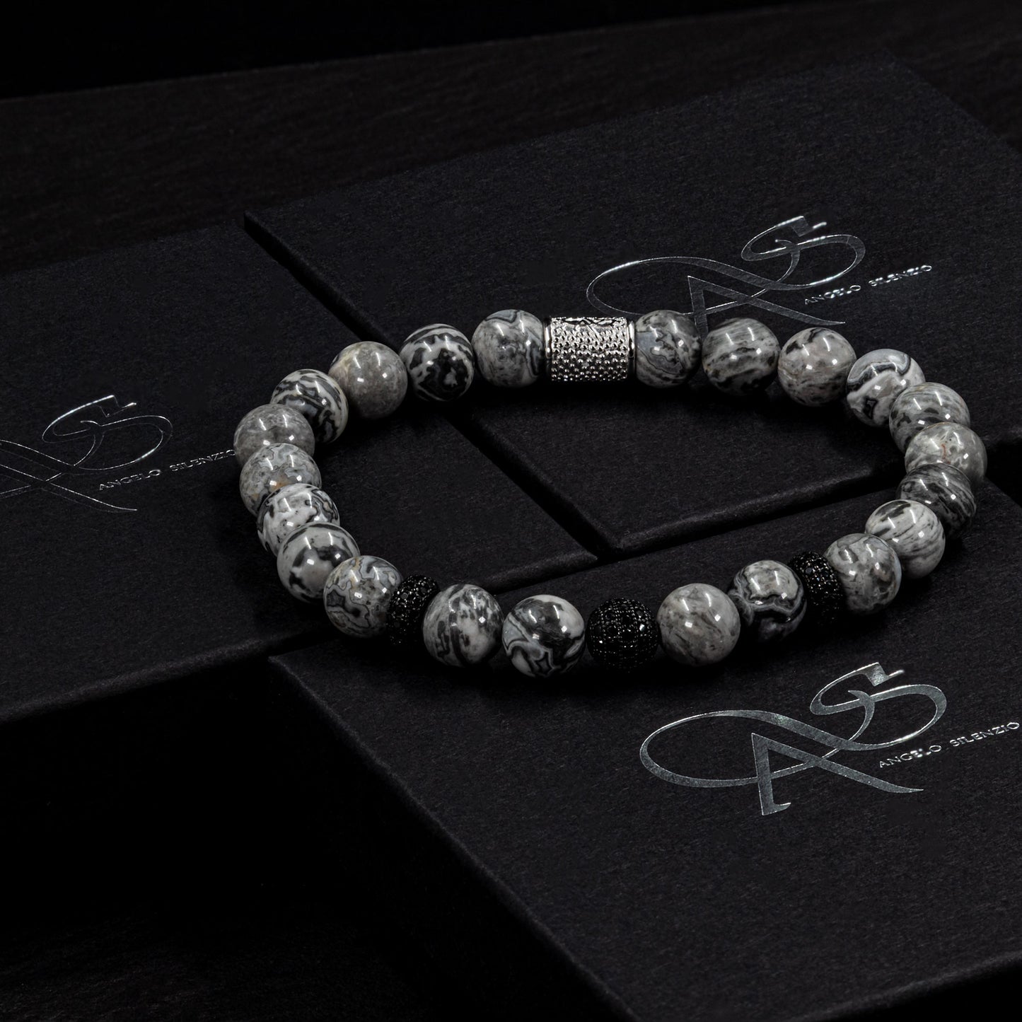 Jaspis SilverLine Zirkon 8mm R 925 Sterling Silber Rohdiniert