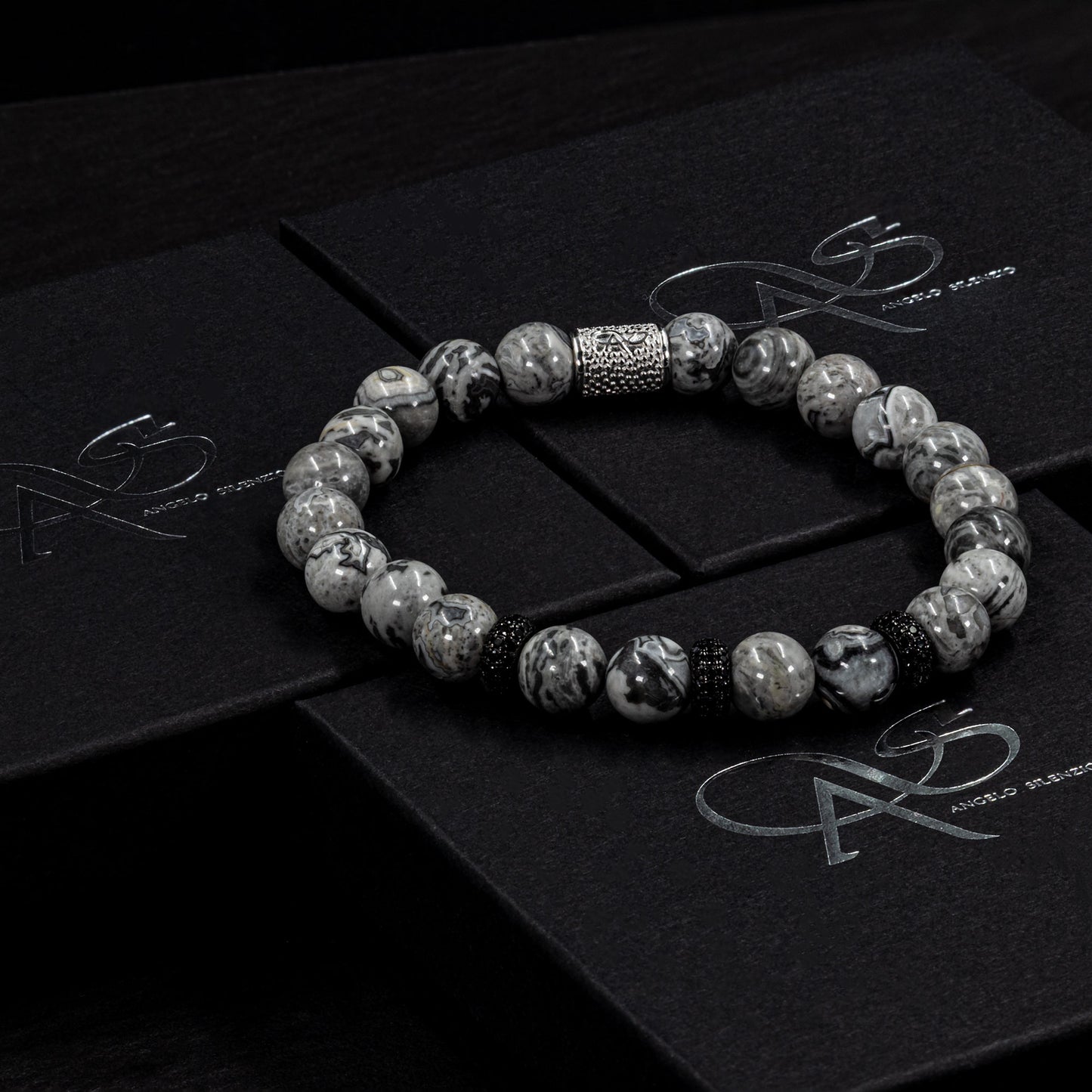Jaspis SilverLine Zirkon 8mm S 925 Sterling Silber Rohdiniert