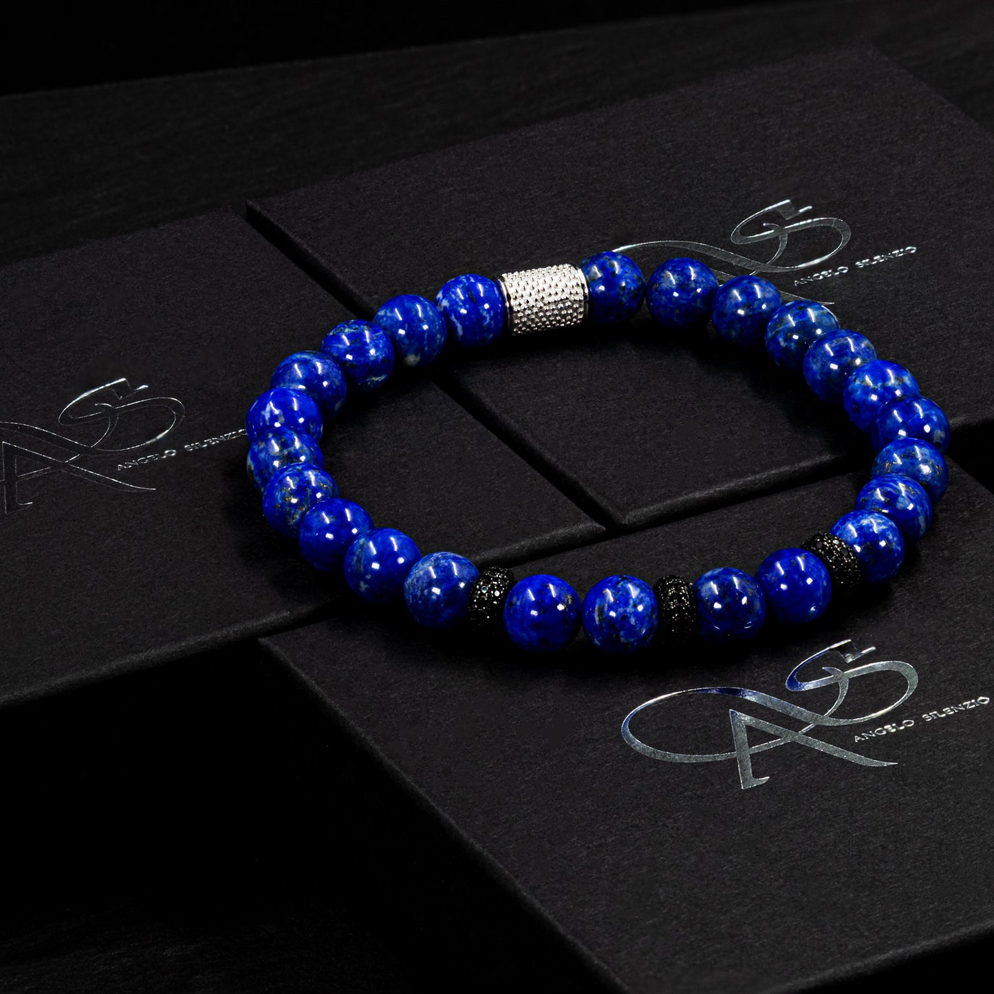 Lapislazuli SilverLine Zirkon 8mm S 925 Sterling Silber Rohdiniert