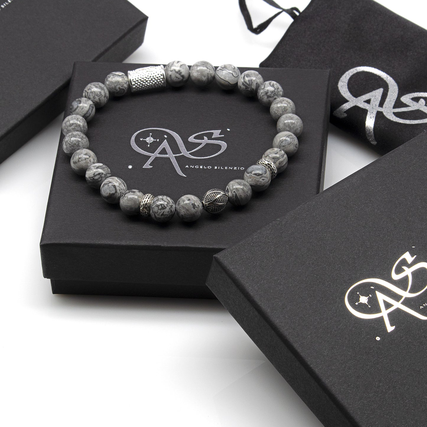 Jaspis Perlen 925 Sterling Silber Monaco