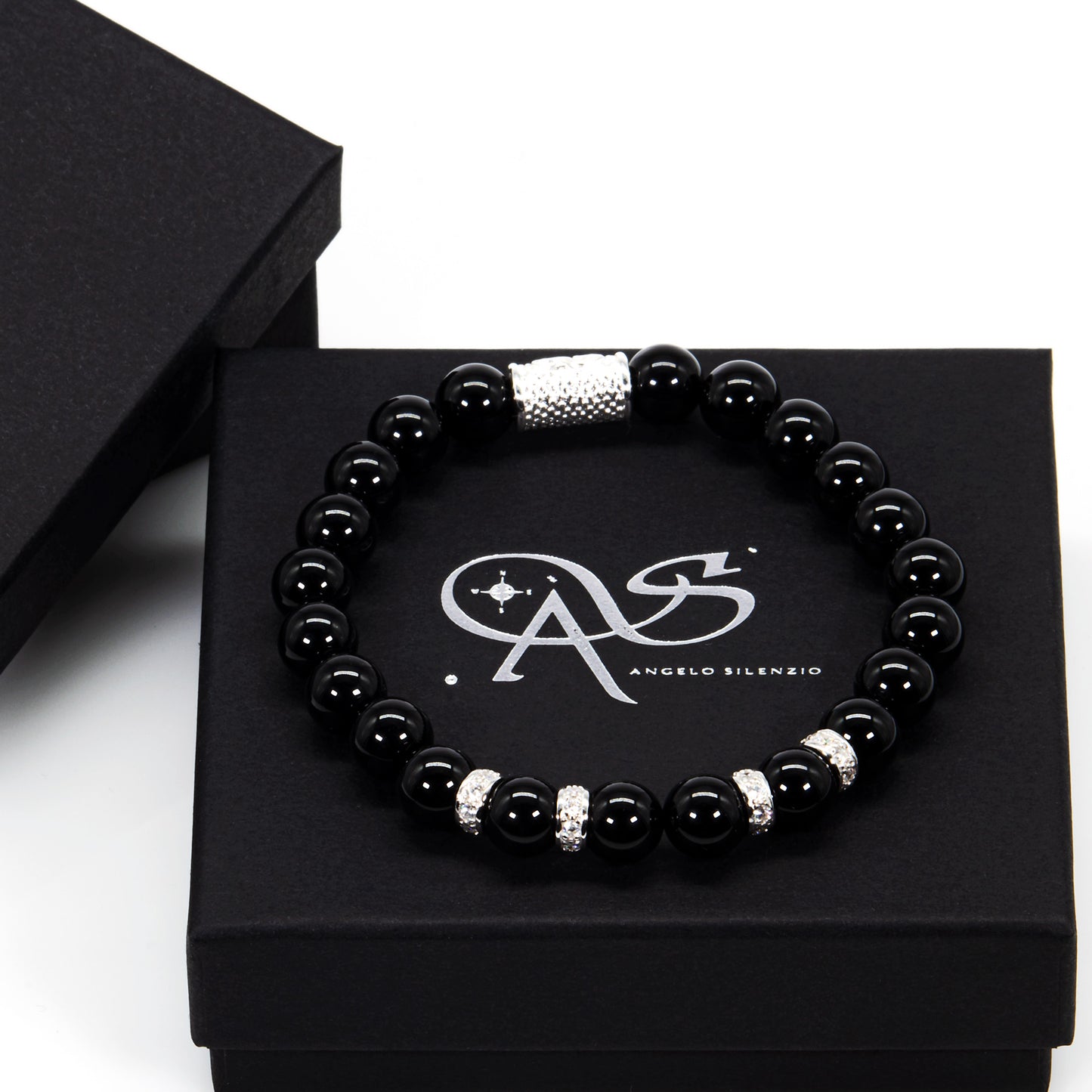 Onyx Perlen Spacer Zirkon 925 Sterling Silber