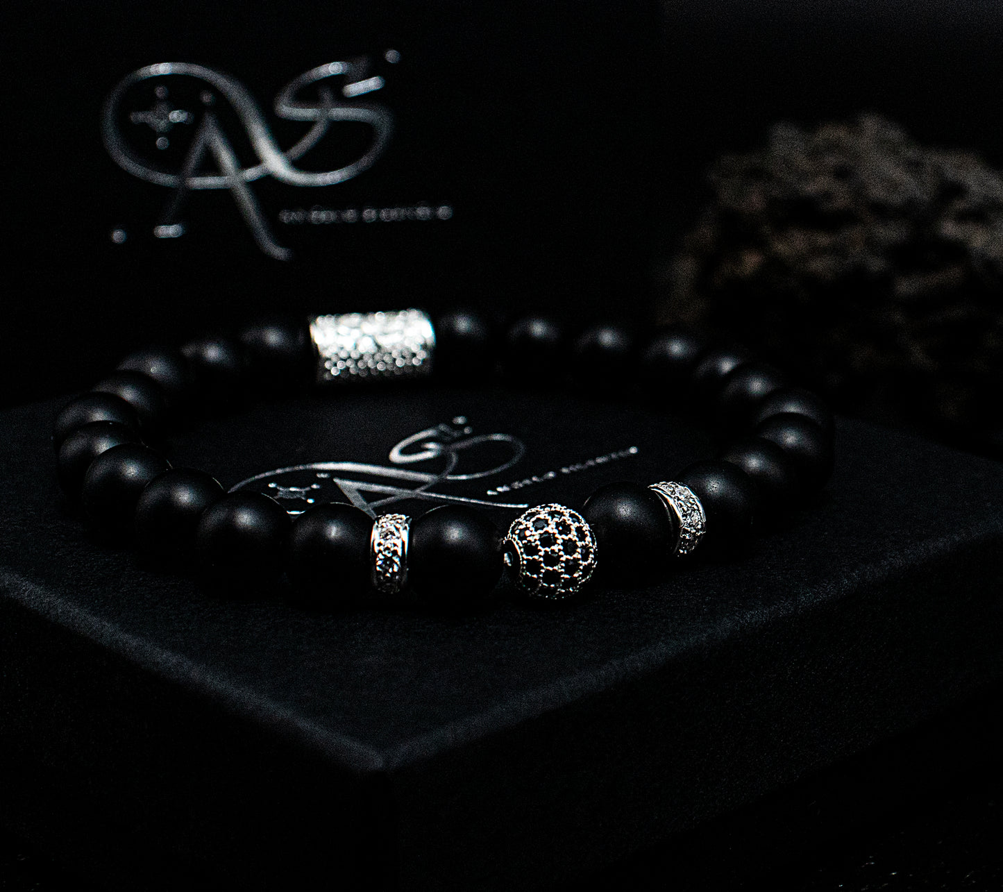 Onyx Perlen Schwarz Matt Royal Crown 925 Sterling Silber
