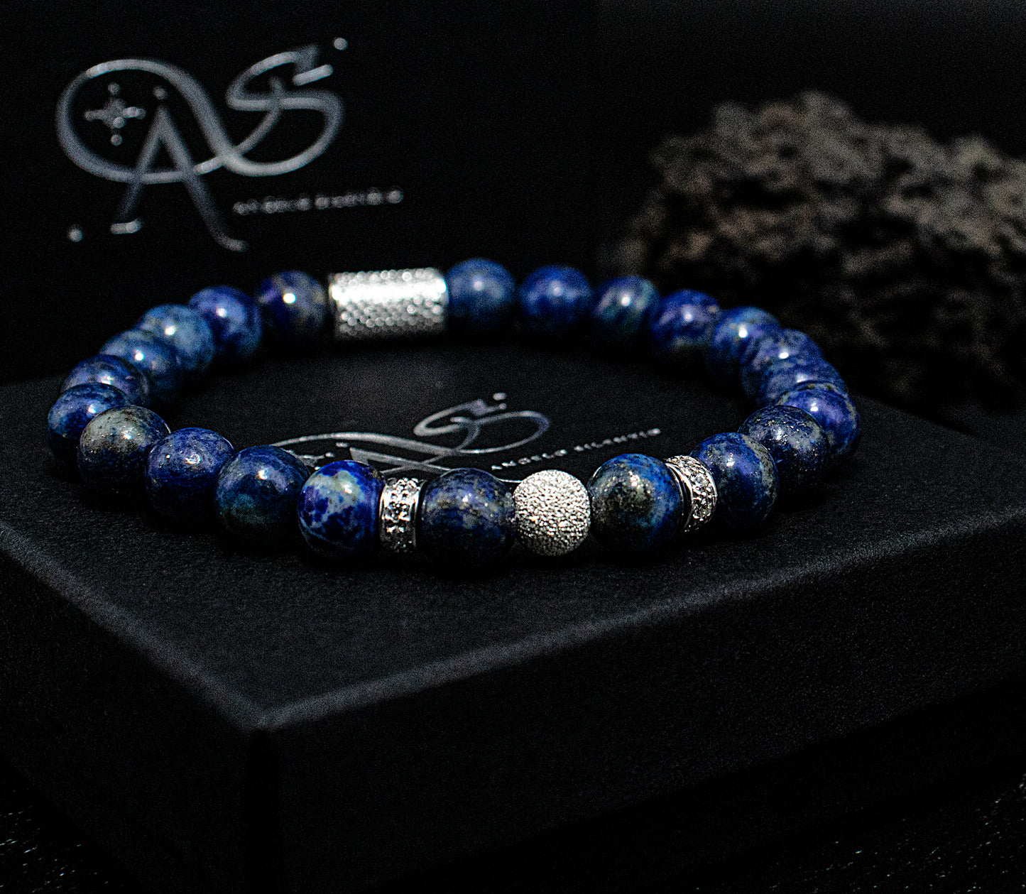Sodalith Perlen Luna 925 Sterling Silber