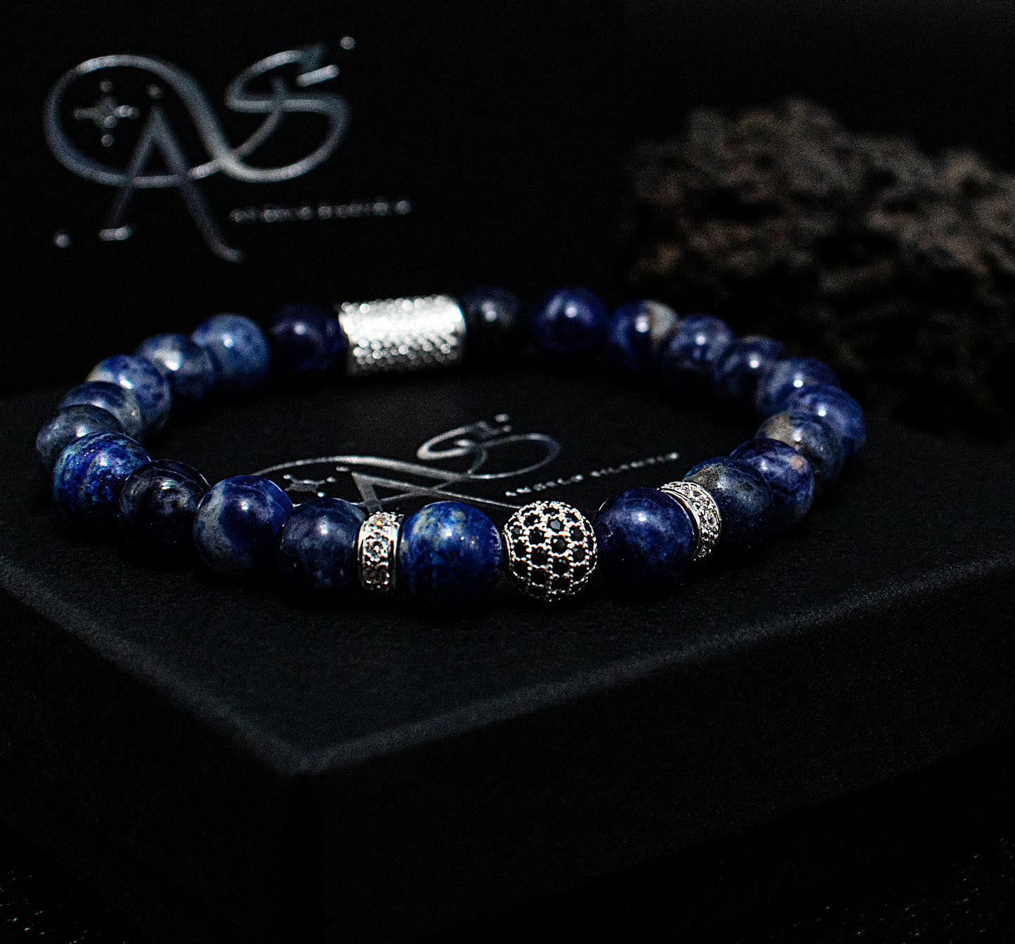 Sodalith Perlen Royal Crown 925 Sterling Silber