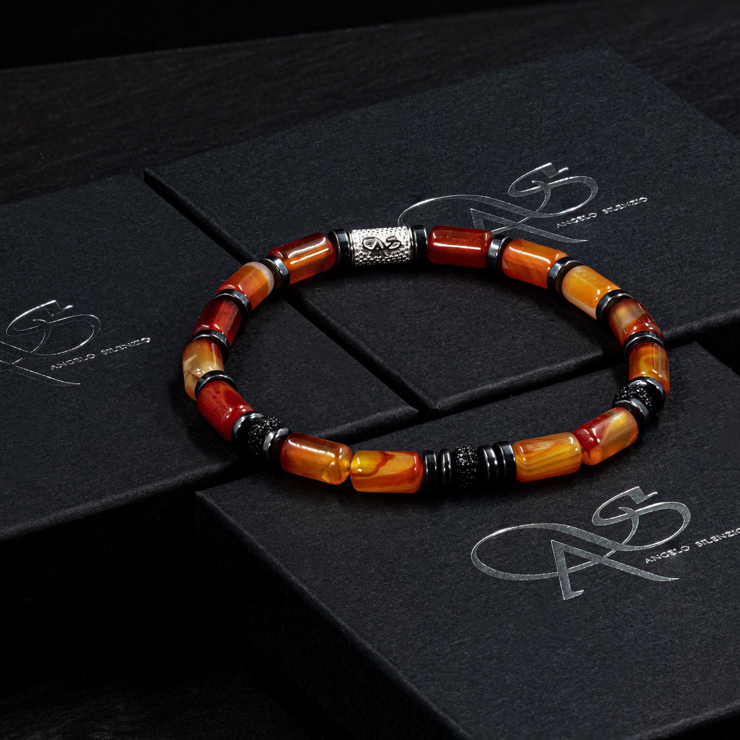 Roter Achat SilverLine Zirkon 8mm S 925 Sterling Silber Rohdiniert