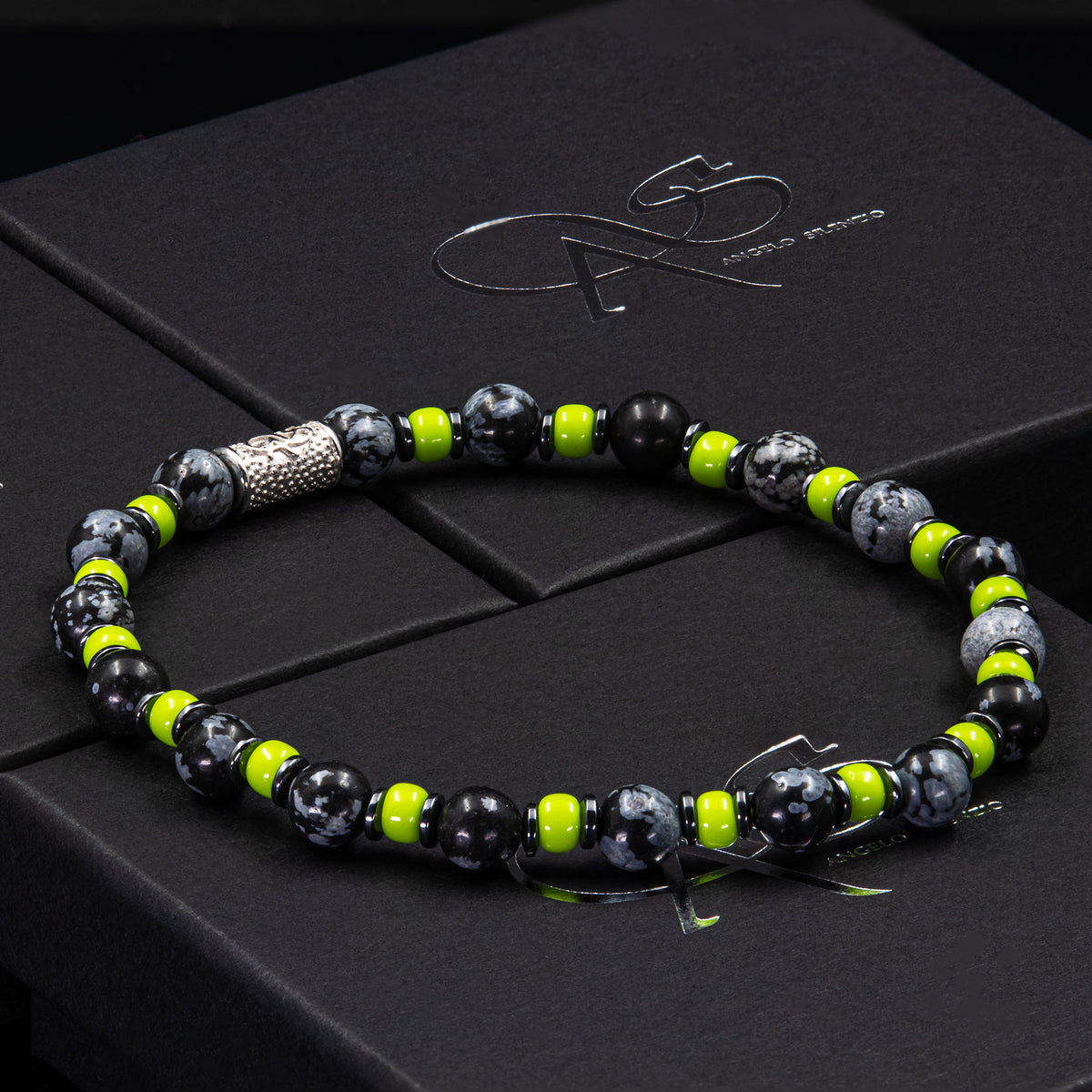 Snowflake Obsidian Perlen 6mm Miyuki Chartreuse Hämatit 925 Sterling Silber Rohdiniert