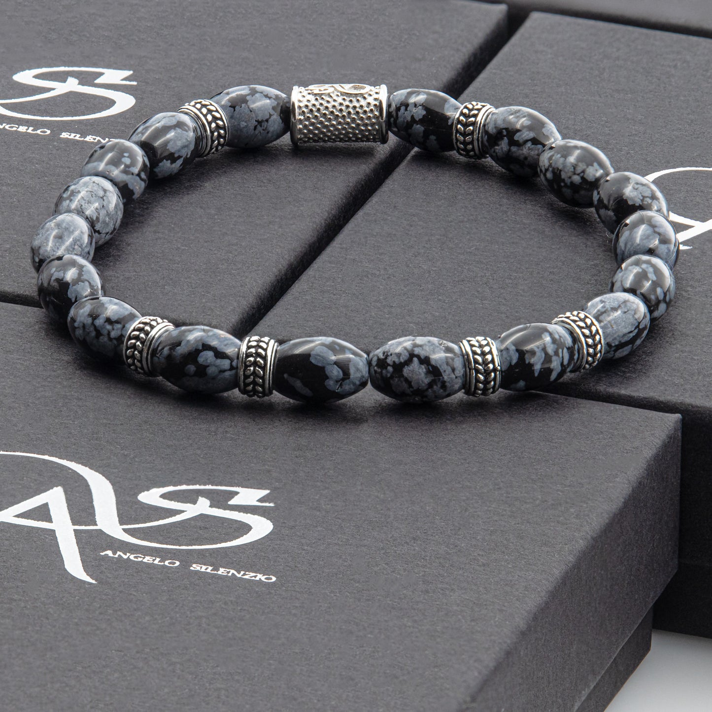 Snowflake Obsidian Silver Orzo 6mm 925 Sterling Silber Rohdiniert