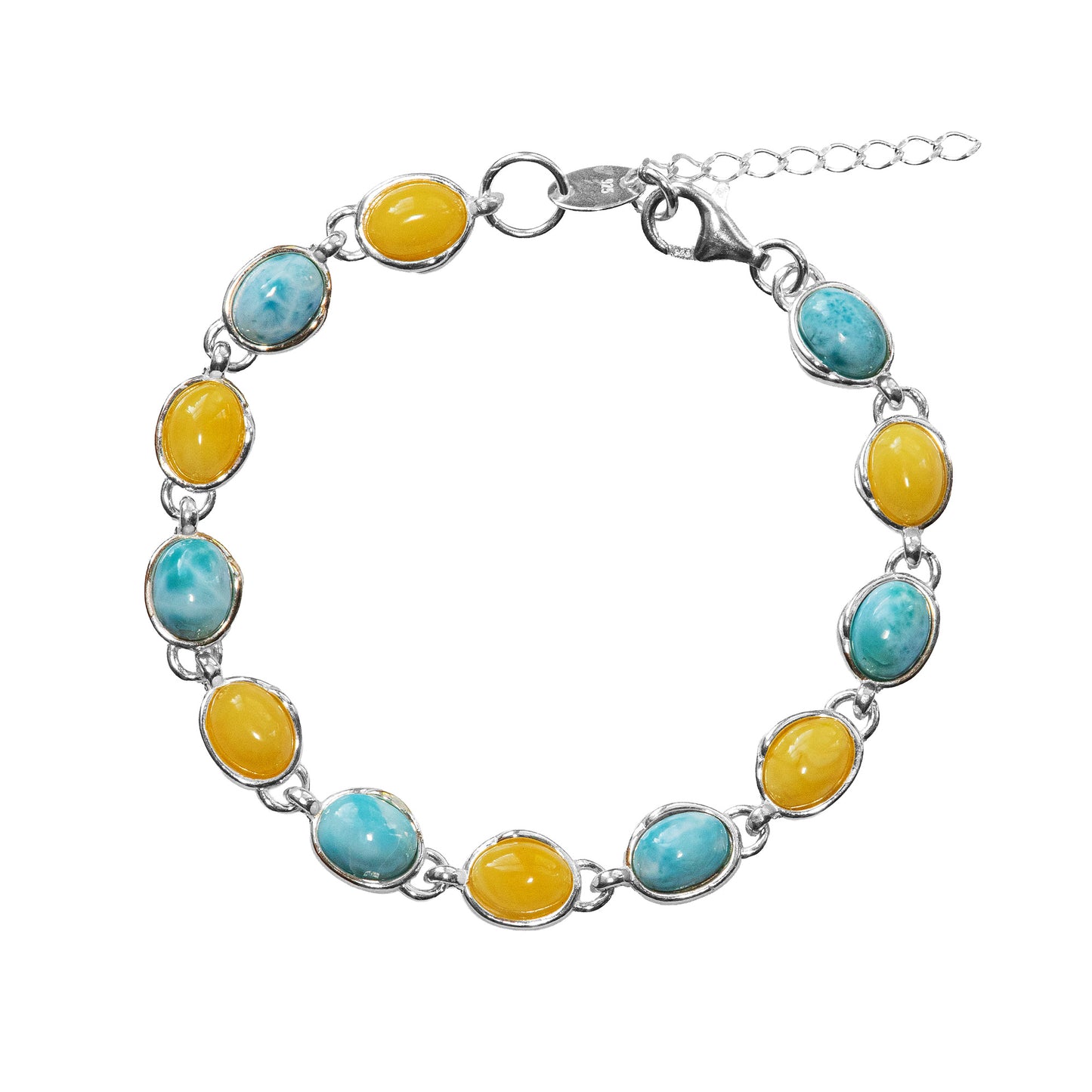 925 Sterling Silber Larimar mit Bernstein Edelstein Armband