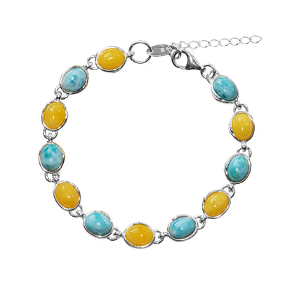 925 Sterling Silber Larimar mit Bernstein Edelstein Armband