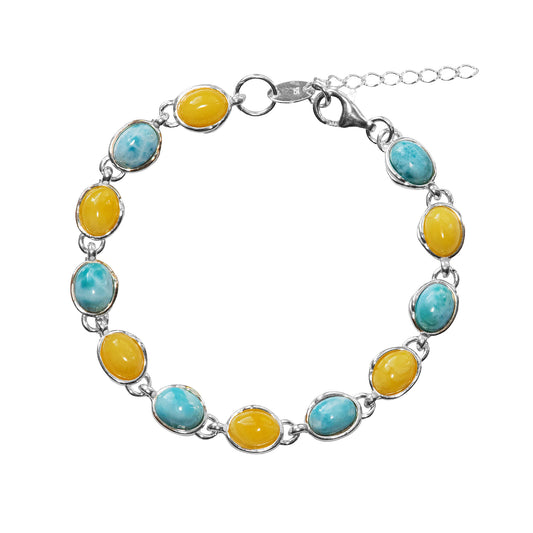 925 Sterling Silber Larimar mit Bernstein Edelstein Armband