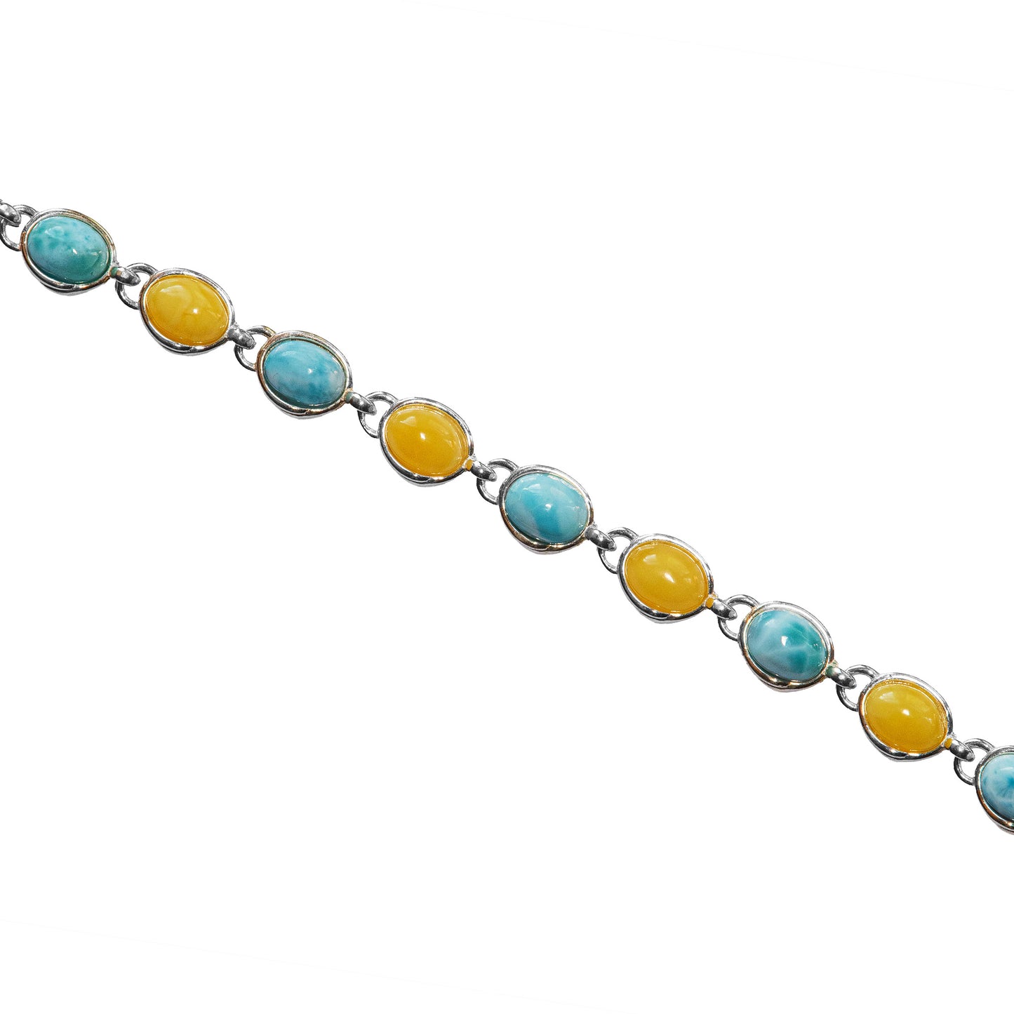 925 Sterling Silber Larimar mit Bernstein Edelstein Armband
