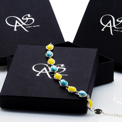 925 Sterling Silber Larimar mit Bernstein Edelstein Armband