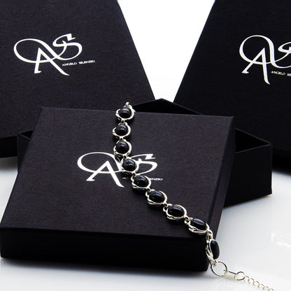 925 Sterling Silber Onyx Edelstein Armband