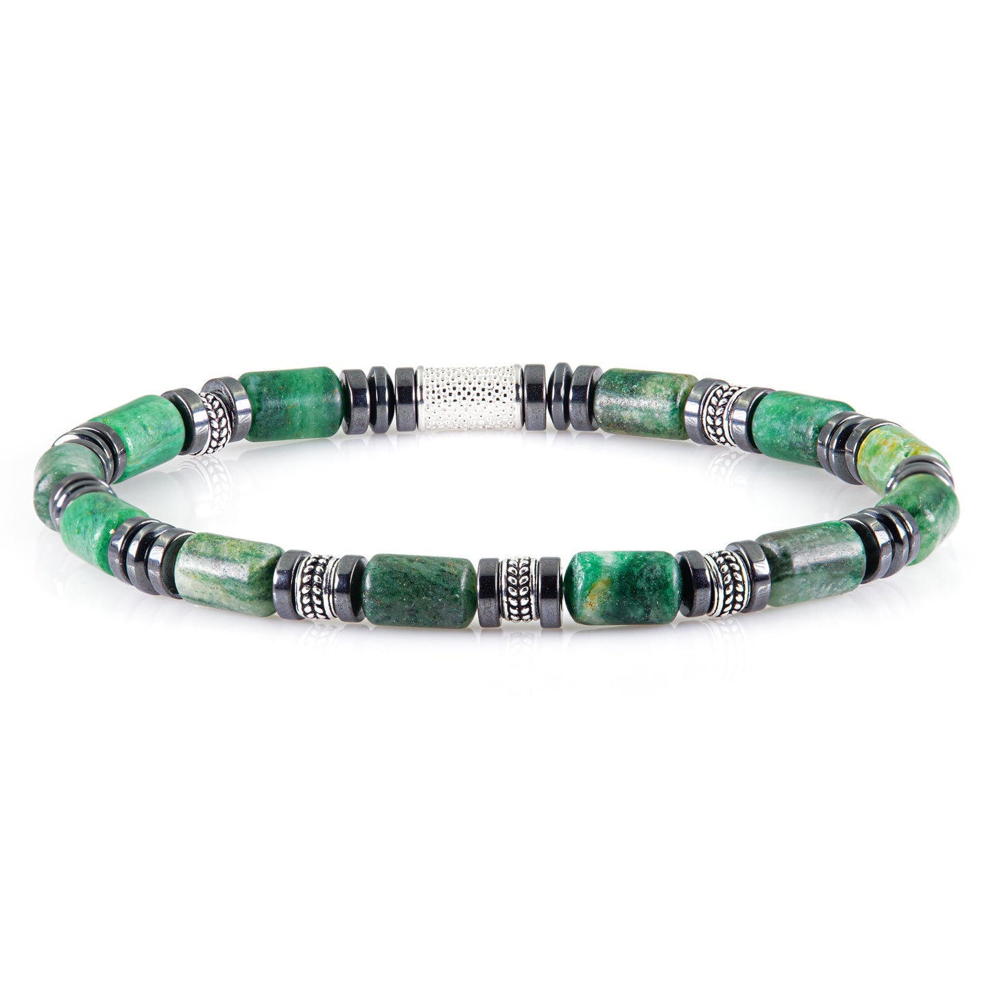 African Green Jade Silver Orzo 6mm 925 Sterling Silber Rohdiniert