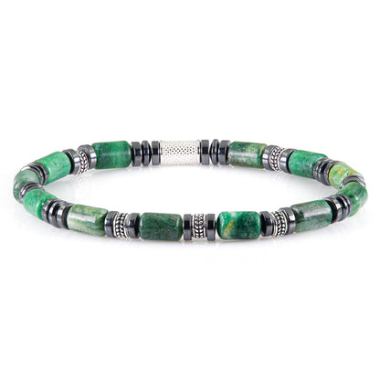 African Green Jade Silver Orzo 6mm 925 Sterling Silber Rohdiniert
