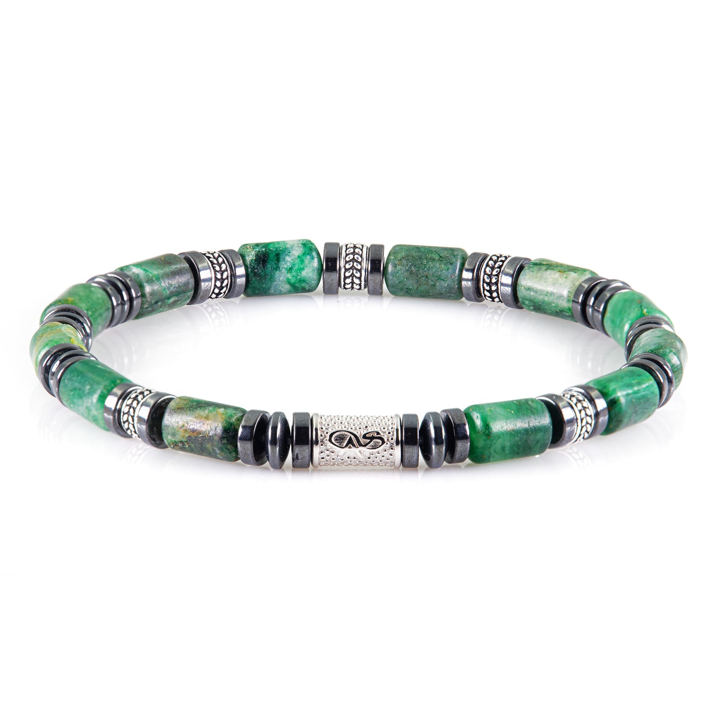 African Green Jade Silver Orzo 6mm 925 Sterling Silber Rohdiniert