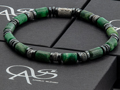 African Green Jade Silver Orzo 6mm 925 Sterling Silber Rohdiniert