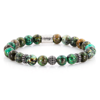 African Türkis SilverLine Zirkon 8mm S 925 Sterling Silber Rohdiniert