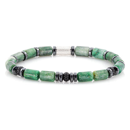 African Green Jade SilverLine Zirkon 6mm S 925 Sterling Silber Rohdiniert