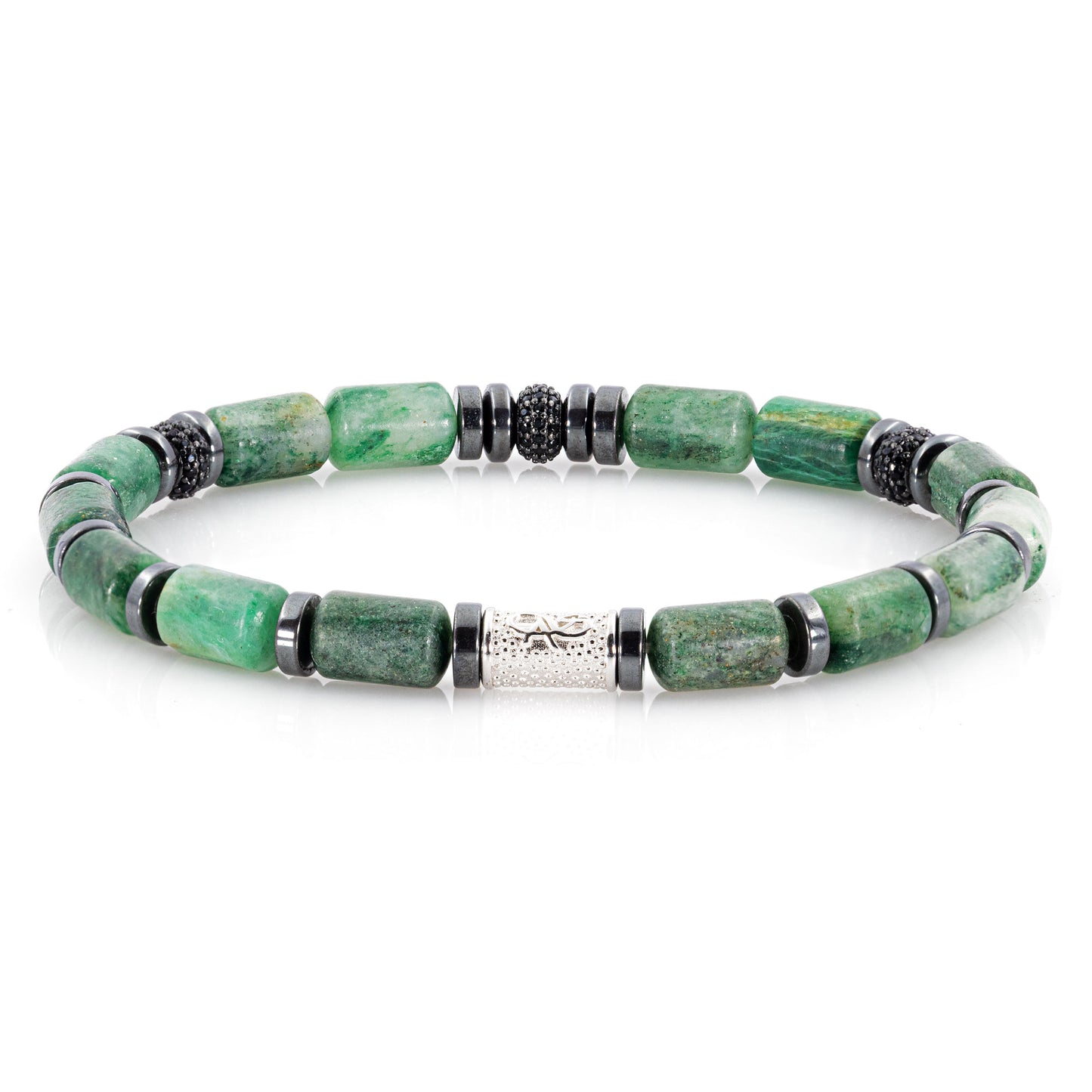African Green Jade SilverLine Zirkon 6mm S 925 Sterling Silber Rohdiniert