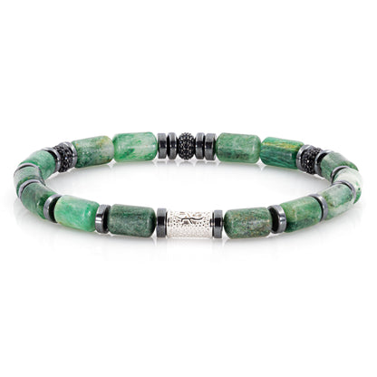 African Green Jade SilverLine Zirkon 6mm S 925 Sterling Silber Rohdiniert