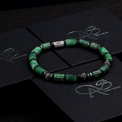African Green Jade SilverLine Zirkon 6mm S 925 Sterling Silber Rohdiniert