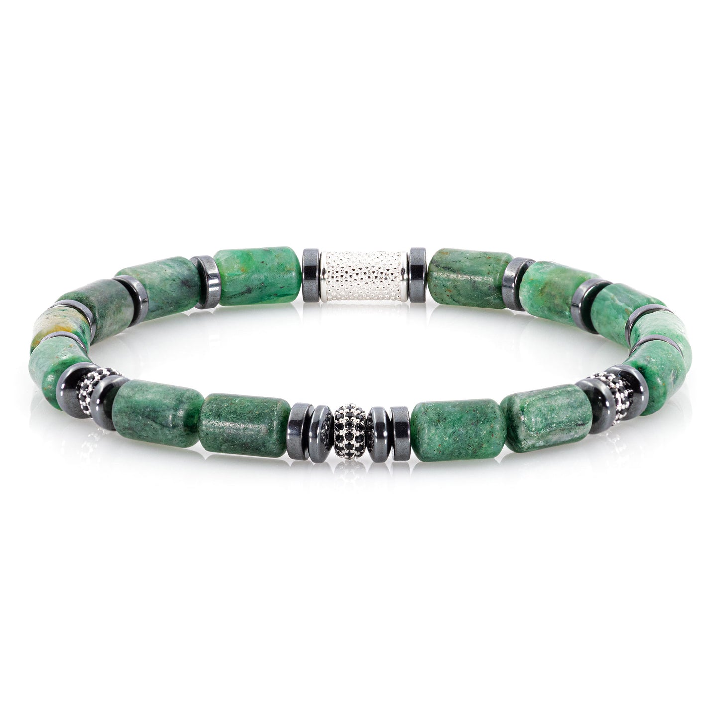 African Green Jade SilverLine Zirkon 6mm S 925 Sterling Silber Rohdiniert