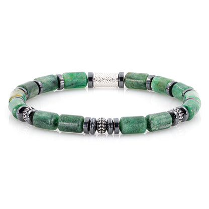 African Green Jade SilverLine Zirkon 6mm S 925 Sterling Silber Rohdiniert