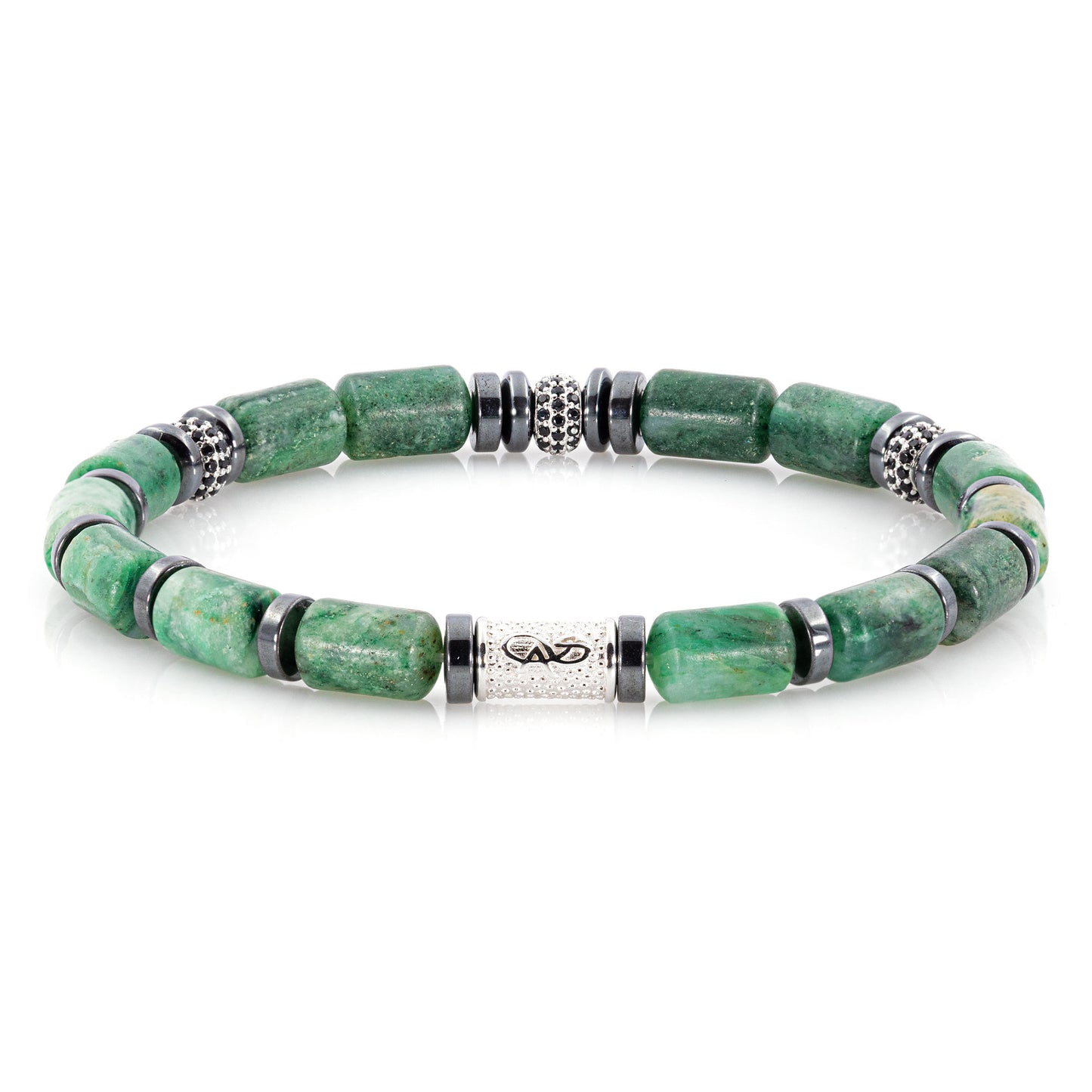 African Green Jade SilverLine Zirkon 6mm S 925 Sterling Silber Rohdiniert