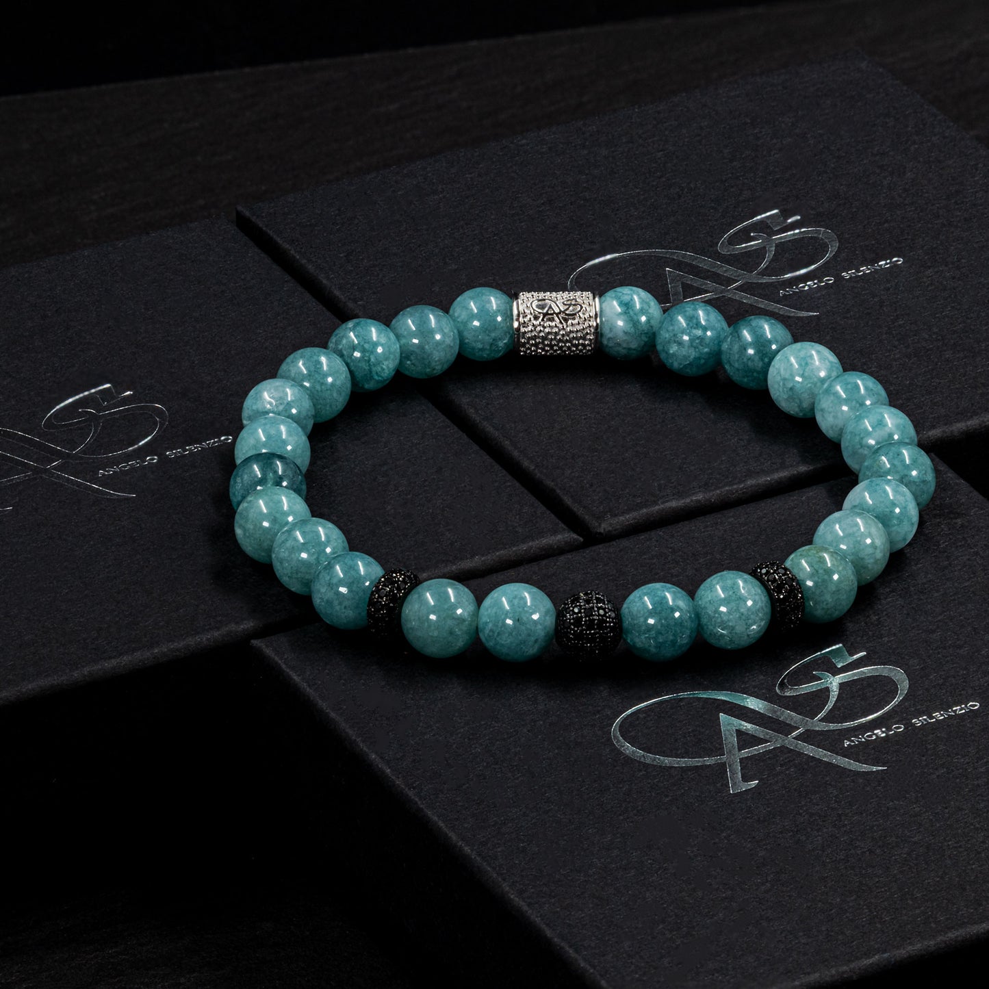 Amazonite SilverLine Zirkon 8mm R 925 Sterling Silber Rohdiniert