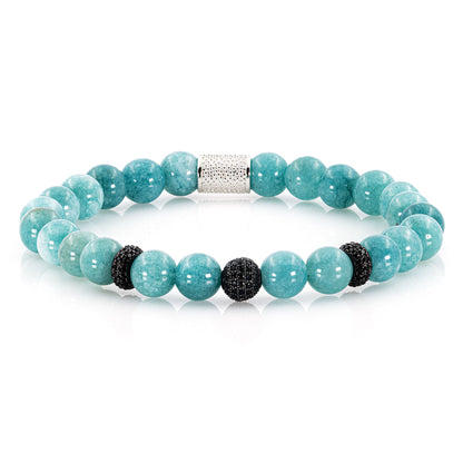 Amazonite SilverLine Zirkon 8mm R 925 Sterling Silber Rohdiniert