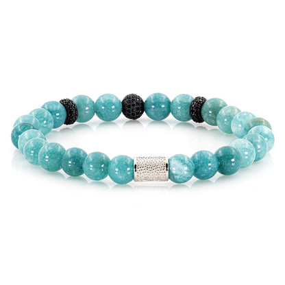 Amazonite SilverLine Zirkon 8mm R 925 Sterling Silber Rohdiniert