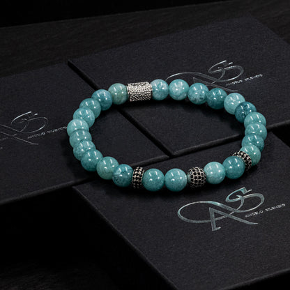Amazonite SilverLine Zirkon 8mm R 925 Sterling Silber Rohdiniert