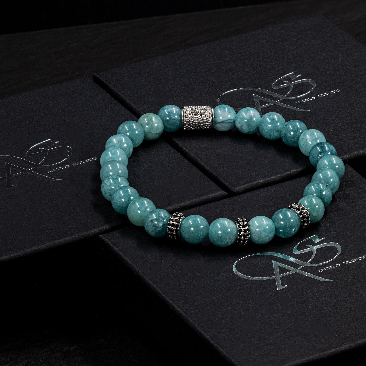 Amazonite SilverLine Zirkon 8mm S 925 Sterling Silber Rohdiniert