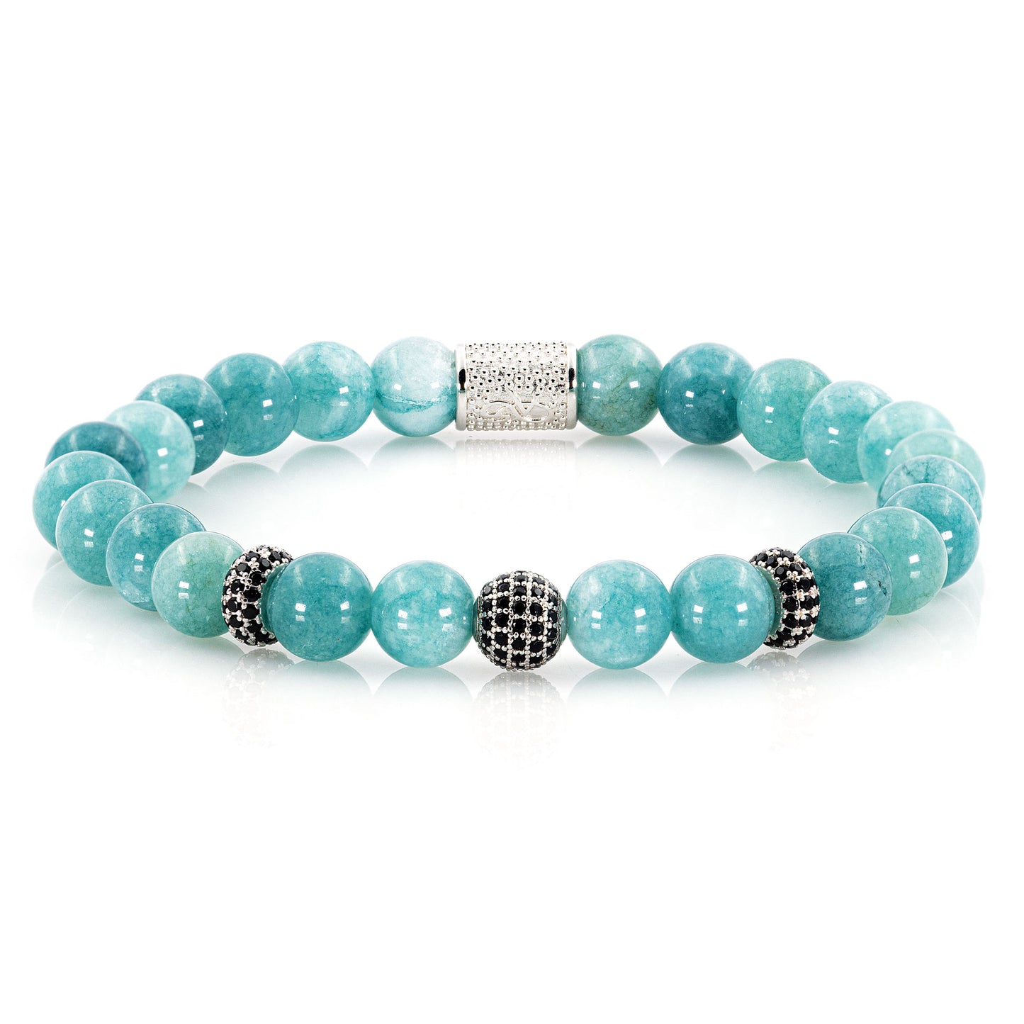 Amazonite SilverLine Zirkon 8mm R 925 Sterling Silber Rohdiniert