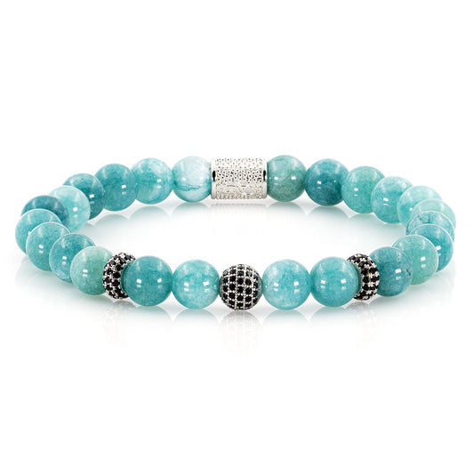 Amazonite SilverLine Zirkon 8mm R 925 Sterling Silber Rohdiniert