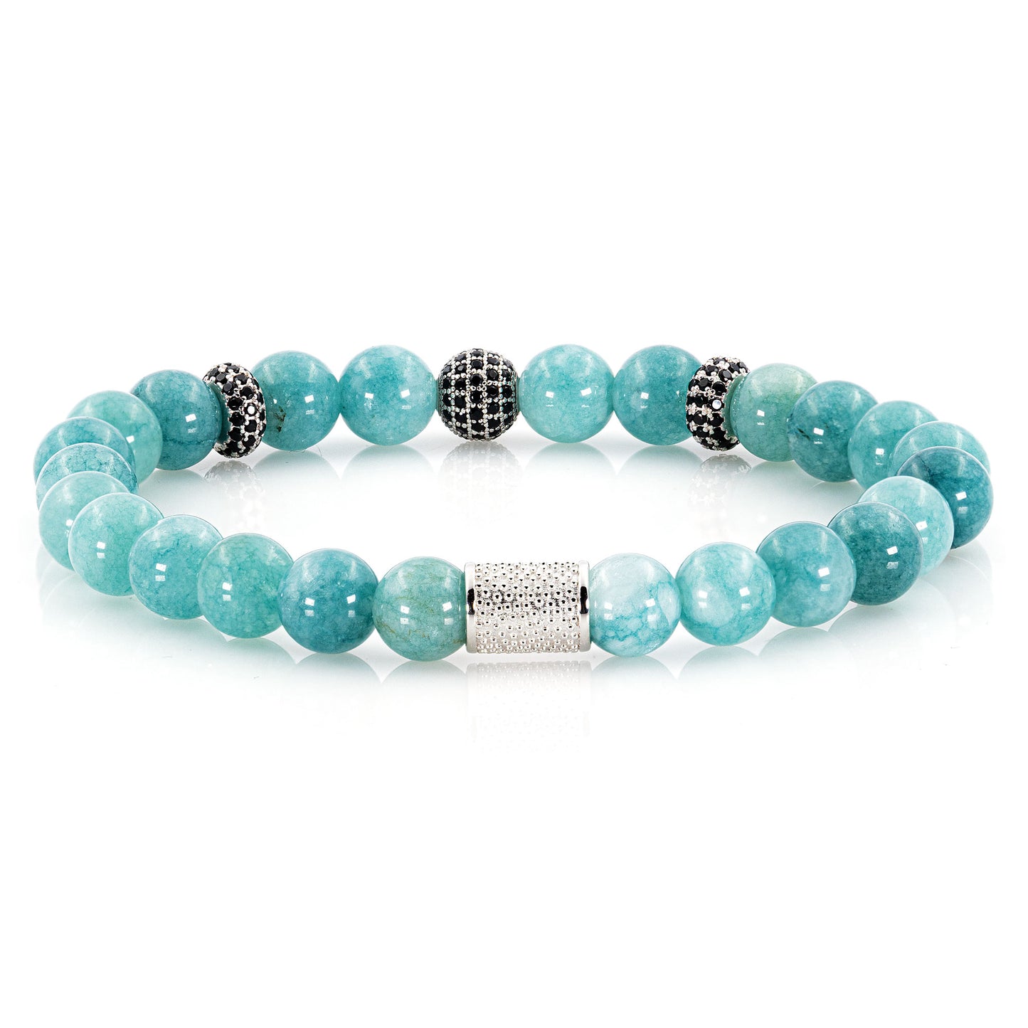 Amazonite SilverLine Zirkon 8mm R 925 Sterling Silber Rohdiniert