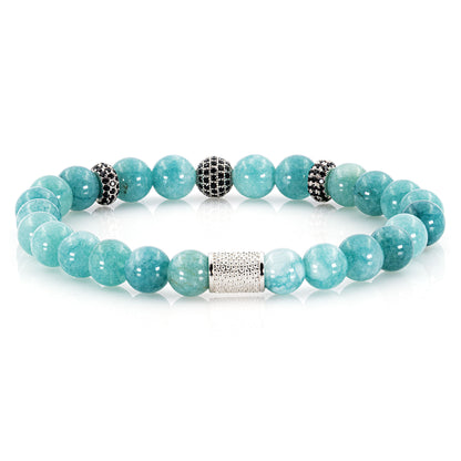 Amazonite SilverLine Zirkon 8mm R 925 Sterling Silber Rohdiniert