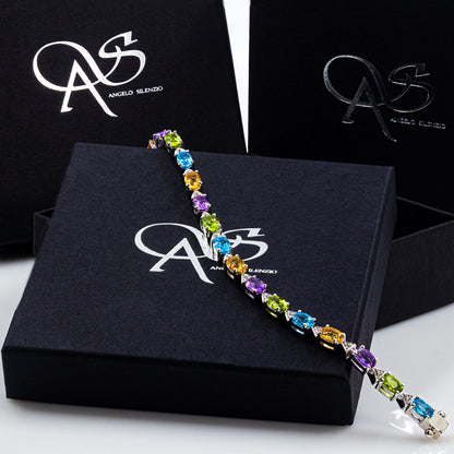 925 Sterling Silber Amethyst, Peridot, Citrin & Blue Topaz Edelstein AAA Armband
