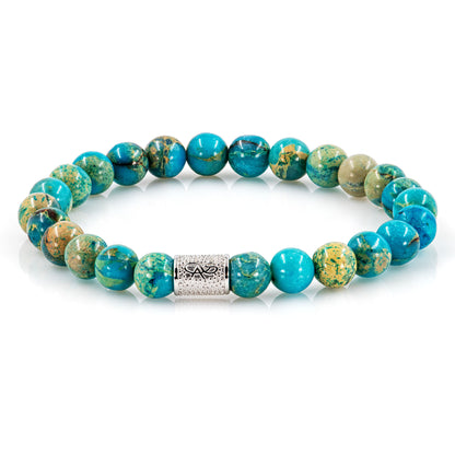 Aqua Terra Jaspis Perlen 925 Sterling Silber Rohdiniert