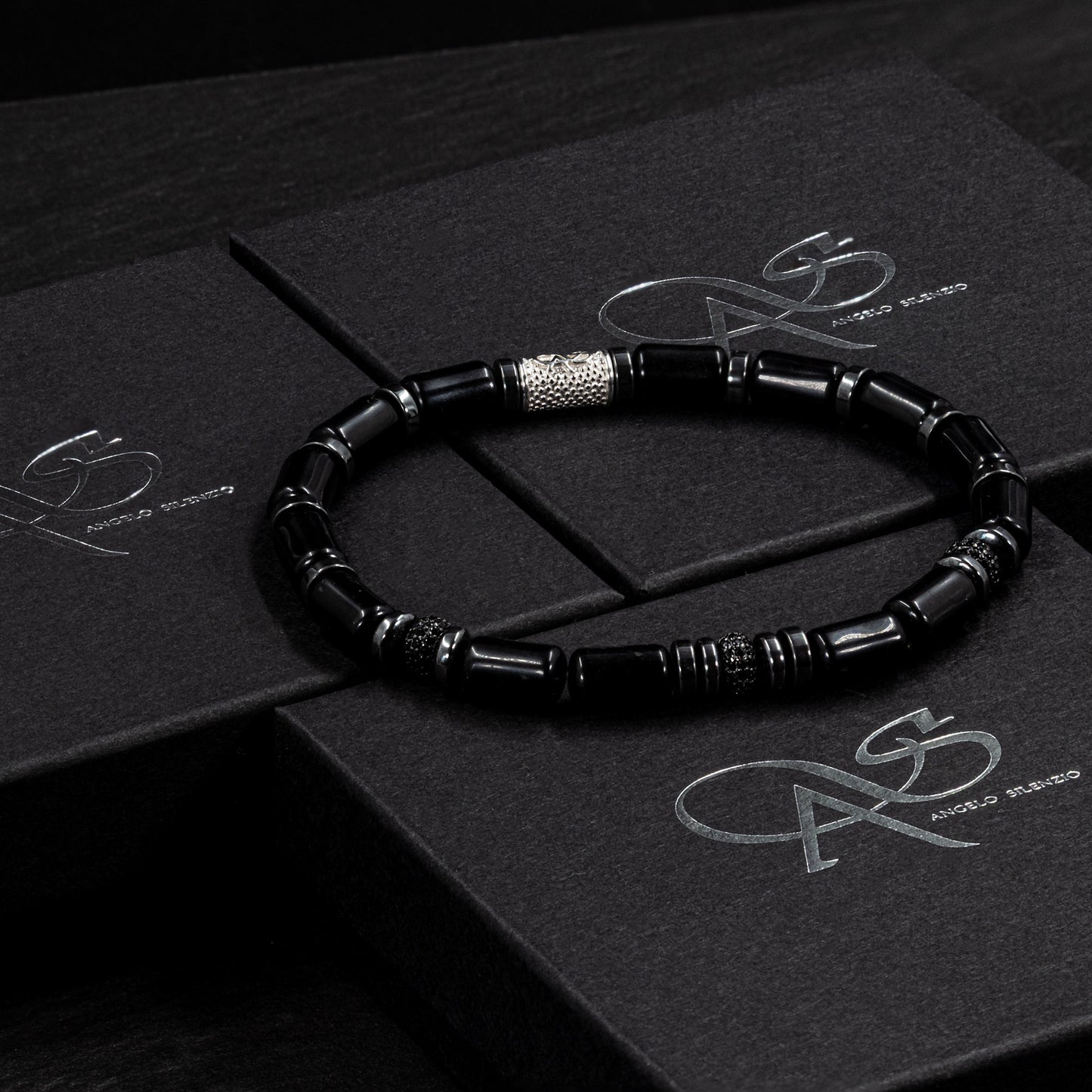 Black Achat SilverLine Zirkon 6mm S 925 Sterling Silber Rohdiniert