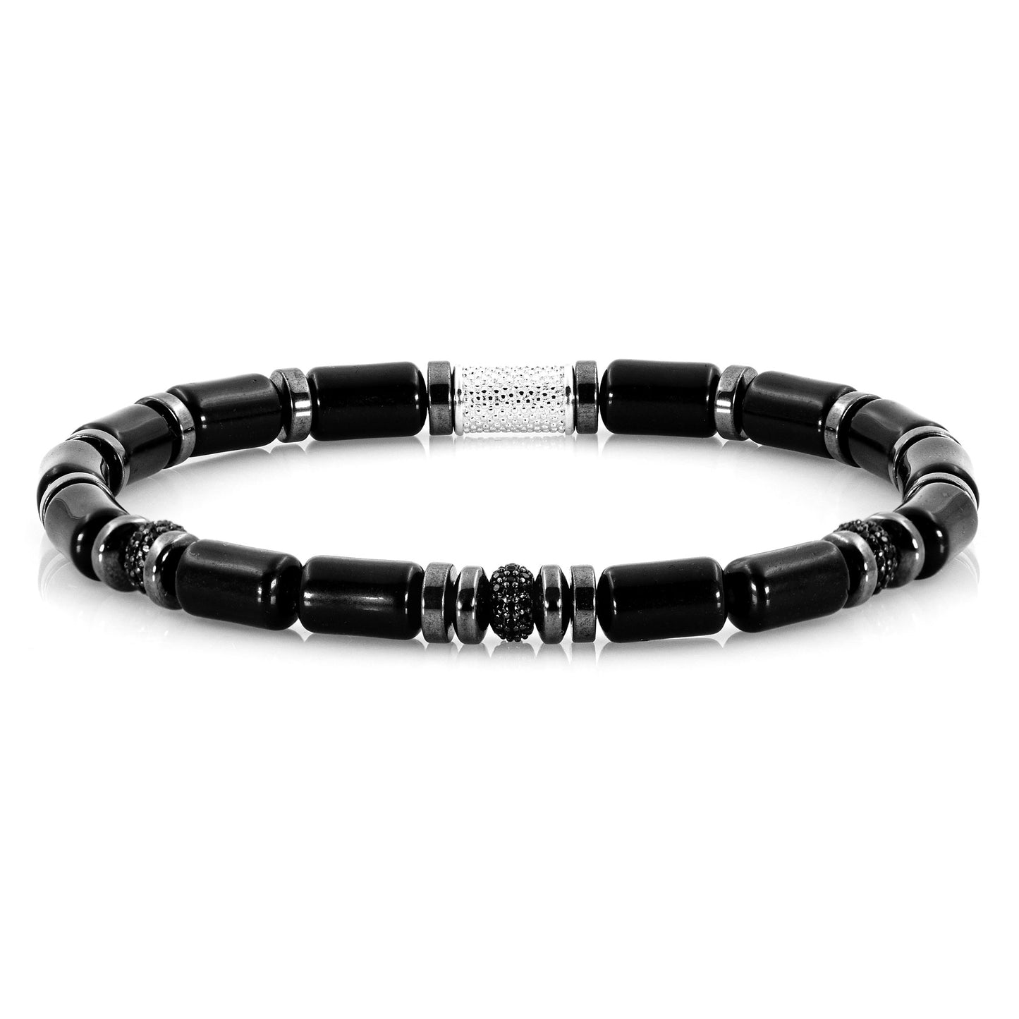Black Achat SilverLine Zirkon 6mm S 925 Sterling Silber Rohdiniert
