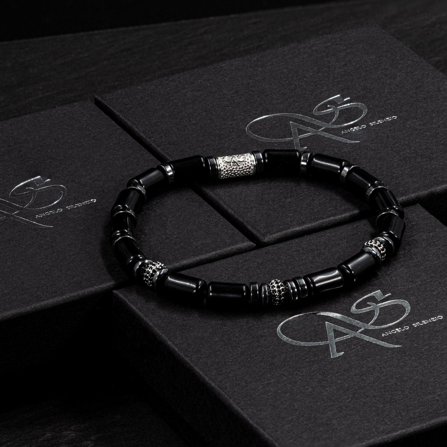 Black Achat SilverLine Zirkon 6mm S 925 Sterling Silber Rohdiniert