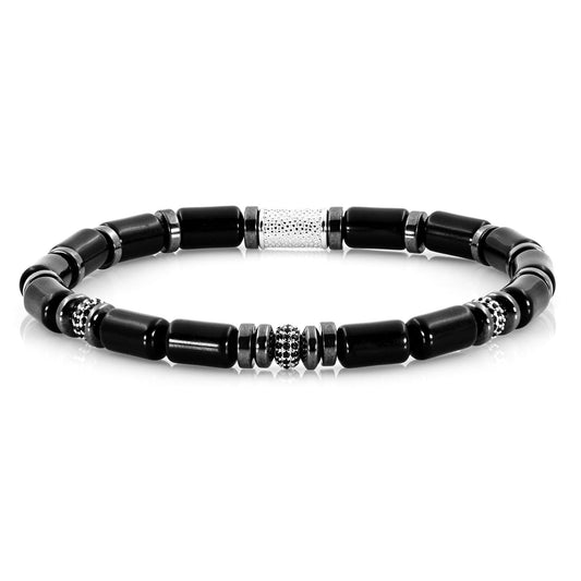 Black Achat SilverLine Zirkon 6mm S 925 Sterling Silber Rohdiniert